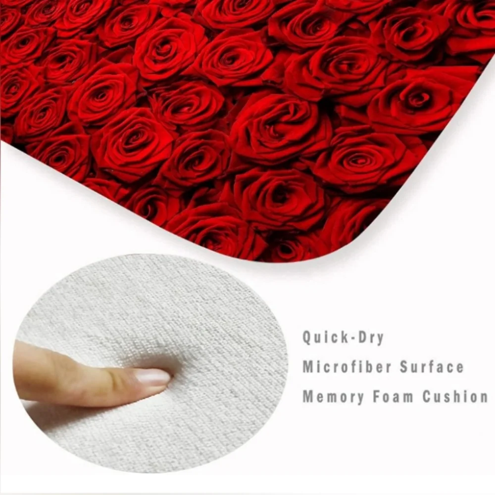 Red Roses Rug Bathroom Bedroom Kitchen Doormat Ruby Rose Flowers Floral Bath Mat